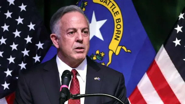 PHOTO: In this Nov. 14, 2022, file photo, Nevada Gov.-elect Joe Lombardo speaks at his alma mater, Rancho High School, in North Las Vegas, Nevada. (Ethan Miller/Getty Images, FILE)