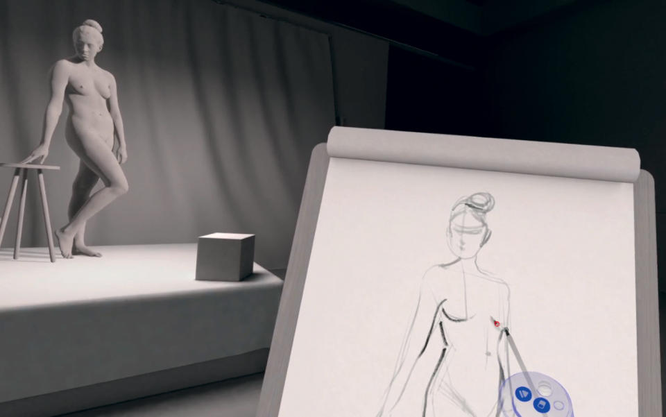 Inside Gesture VR - image of a picture of a naked lady with virtual controls