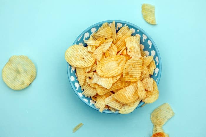 A bowl of potato chips