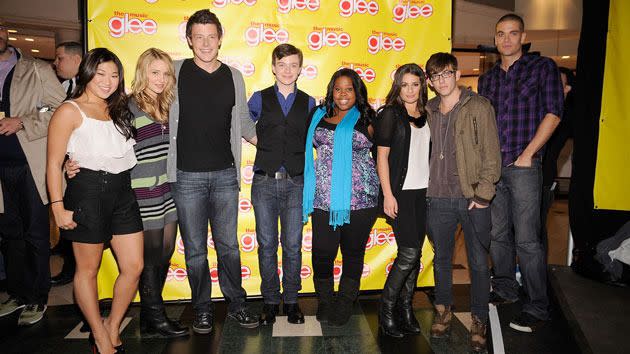 Salling (far right) pictured with the original Glee cast in 2009. Photo: Getty Images