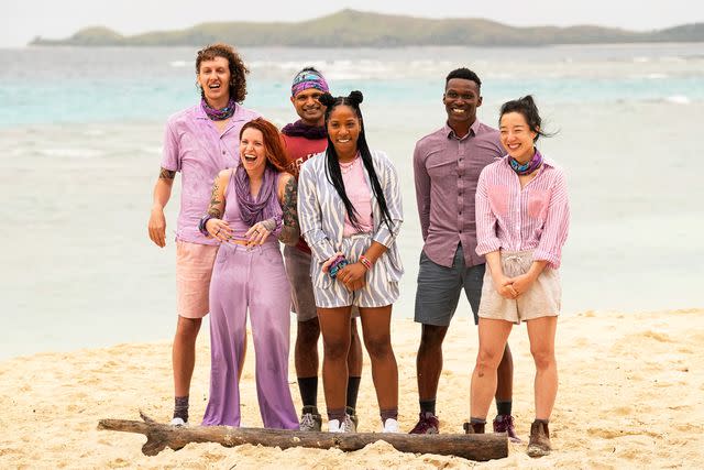 <p>Robert Voets/CBS</p> David Jelinsky, Kenzie Veurink, Bhanu Gopal, Tiffany Ervin, Q Burdette, and Jess Chong on 'Survivor 46'