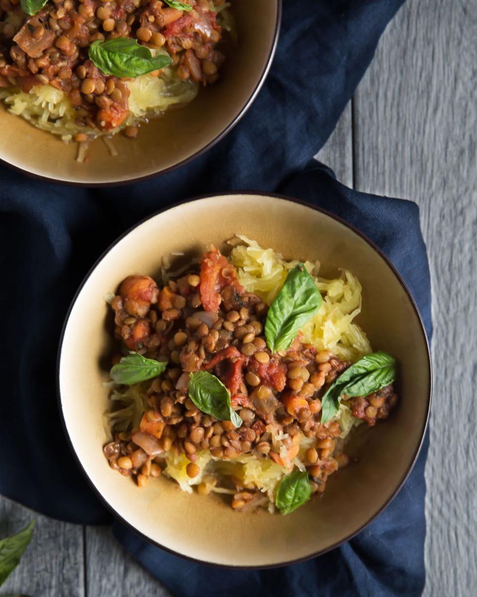 Lentil Sloppy Joes Over Spaghetti Squash