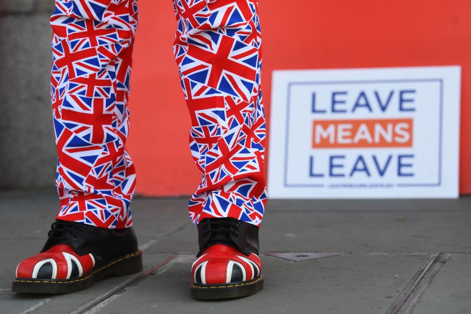 A Leave Means Leave placard outside Parliament on Friday (Victoria Jones/PA)