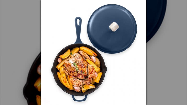 Cast iron skillet on white background