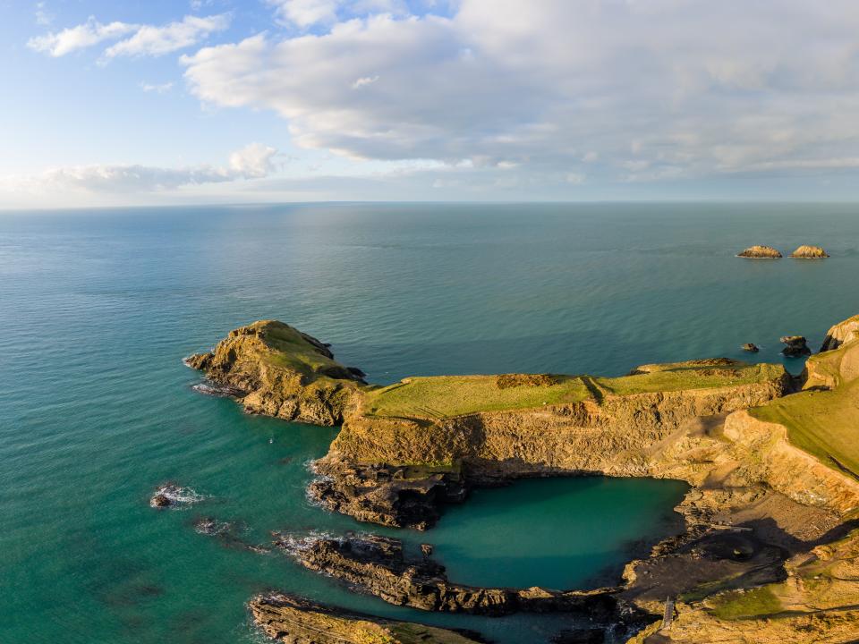 Abereiddy Blue Lagoon is a natural formation that extends out into the bay.