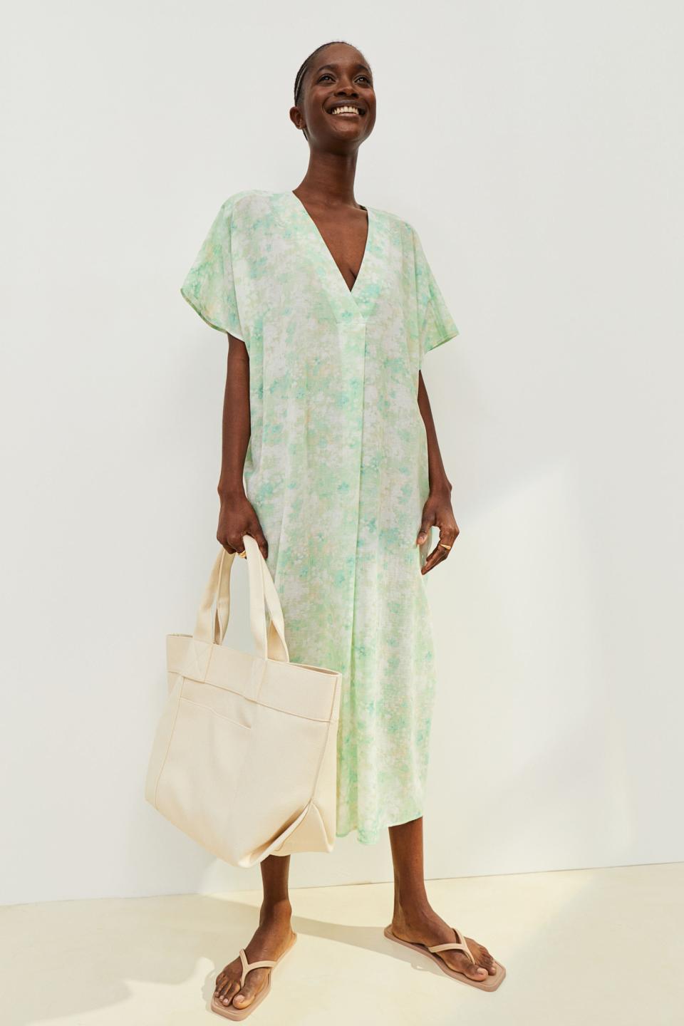 H&M V-Neck Printed Kaftan Dress