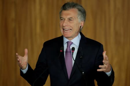 FILE PHOTO: Argentina's President Mauricio Macri speaks during a meeting with Brazil's President Jair Bolsonaro in Brasilia