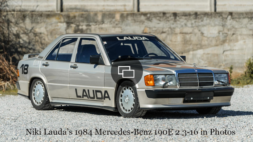 The 1984 Mercedes-Benz 190E 2.3-16 driven by Niki Lauda in the Nürburgring Race of Champions.