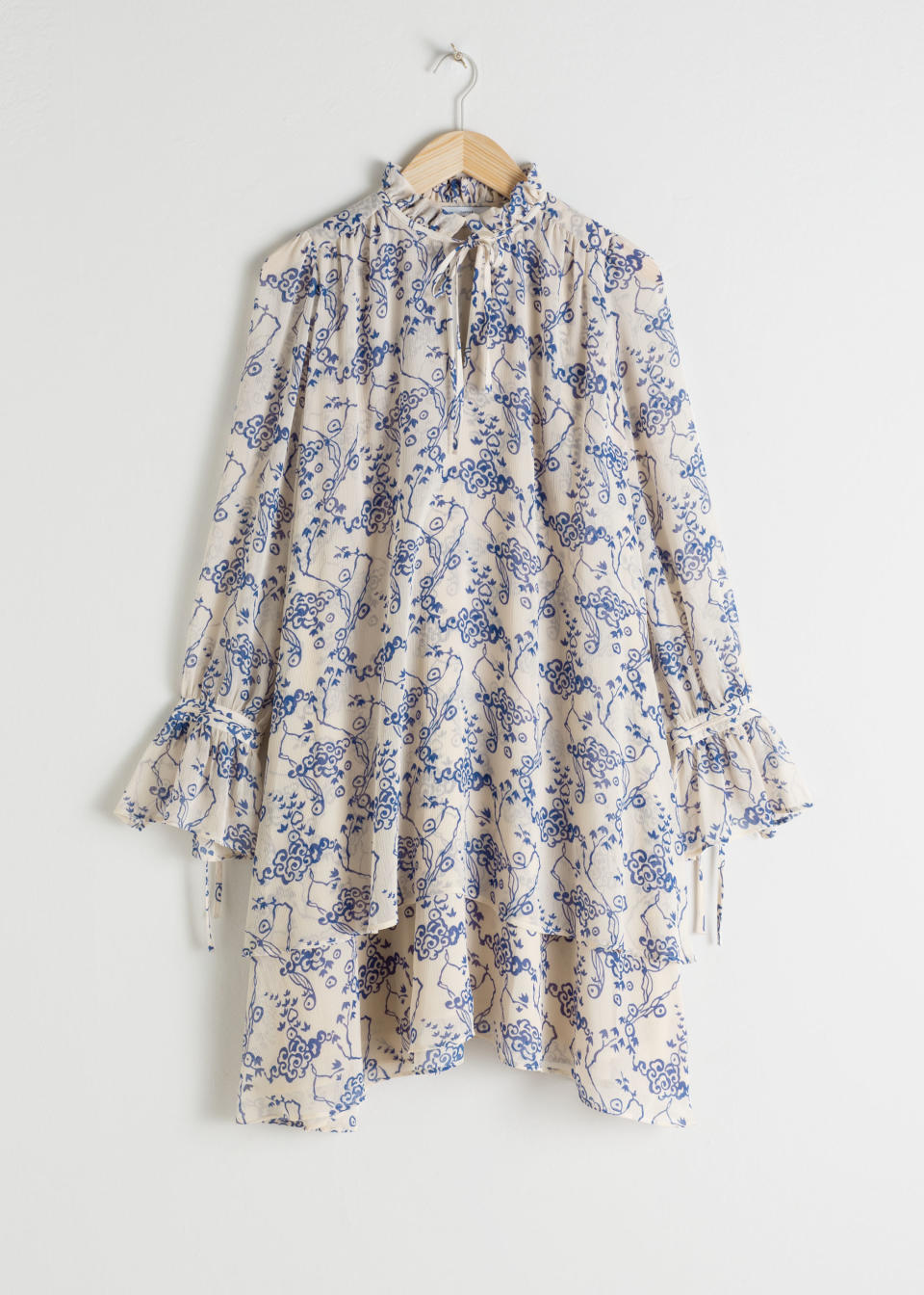 Ruffle Collar Cloud Print Mini Dress