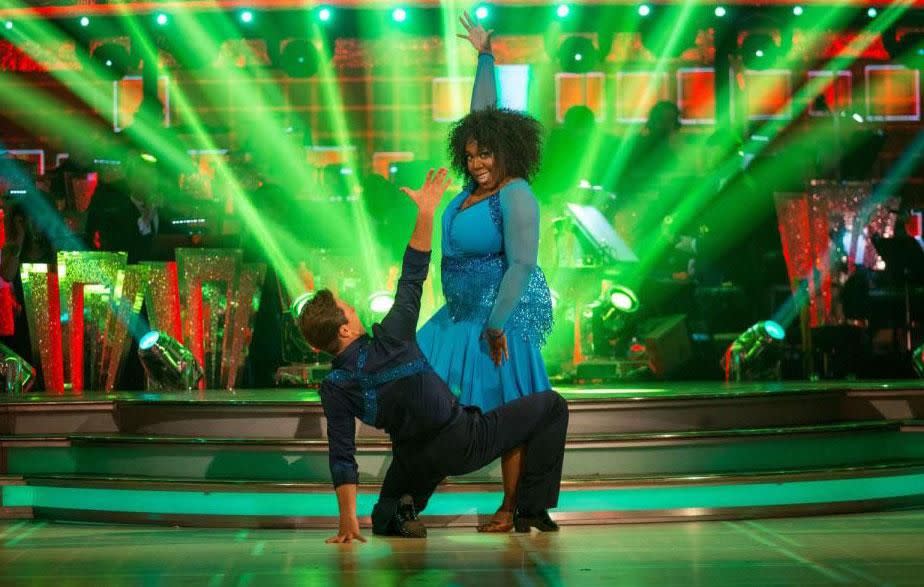 Being the professional she is, Chizzy kept a wide smile on her face and continued her cha cha routine with her professional dance partner Pasha Kovelev. Source: BBC