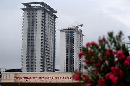 A general view of a building at Diamond Island also known as 'Koh Pich' is seen from Tonle Chaktomuk river in Phnom Penh, Cambodia, May 22, 2018. Picture taken May 22, 2018. REUTERS/Samrang Pring