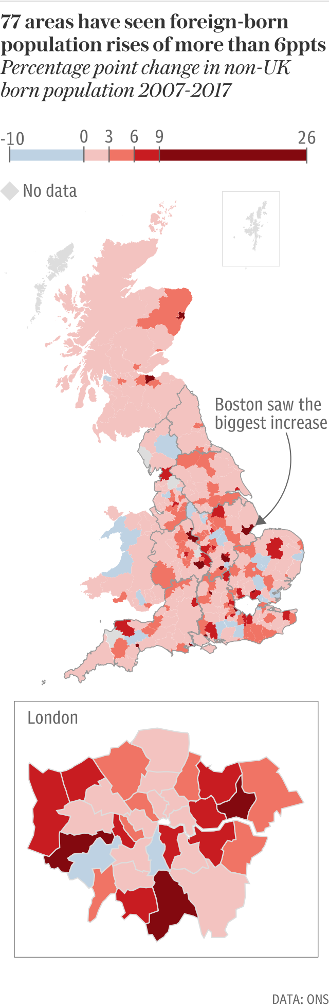 Map of foreign-born population change