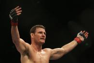 SYDNEY, AUSTRALIA - FEBRUARY 27: Michael Bisping of Great Britain celebrates his victory over Jorge Rivera of the USA in their middleweight bout part of at UFC 127 at Acer Arena on February 27, 2011 in Sydney, Australia. (Photo by Mark Kolbe/Getty Images)