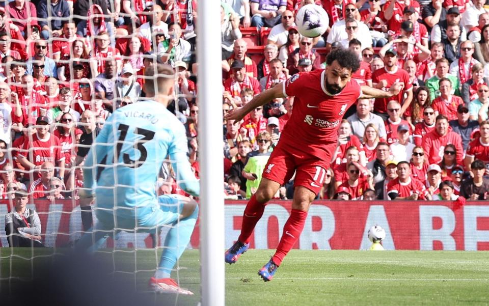 Mohamed Salah heads Liverpool in front to start the scoring
