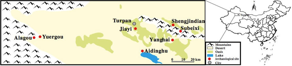 The location of the ancient Jiayi cemetery. <cite>Hongen Jiang et al. Economic Botany. 2016. </cite>