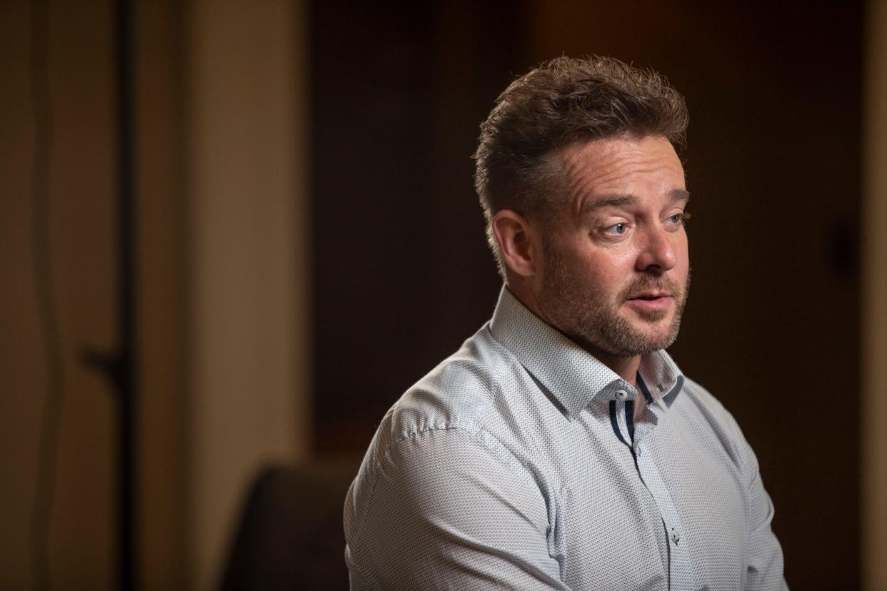 Louisville Metro Police Sgt. Jonathan Mattingly is interviewed by Darcy Costello and Tessa Duvall of the Courier Journal. Mattingly was wounded during the botched drug raid on Breonna Taylor's apartment. Oct. 20, 2020