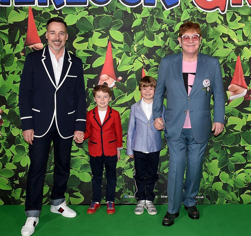 Elton John and his husband and children