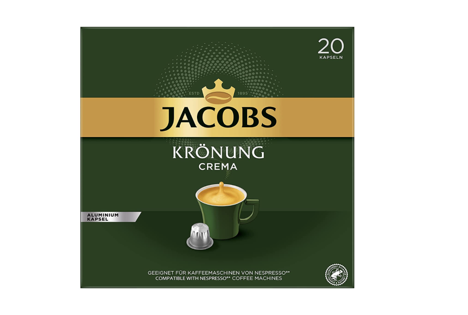 Jacobs Kaffeekapseln Krönung Crema, 200 Nespresso kompatible Kapseln, 10er Pack, 10 x 20 Getränke, 1040 g (Bild: Amazon)