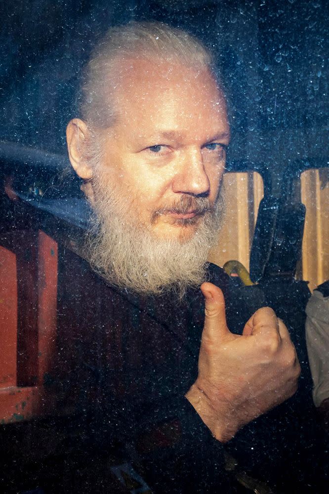 Julian Assange after being taken into custody in London on Thursday | Rob Pinney/LNP/REX/Shutterstock