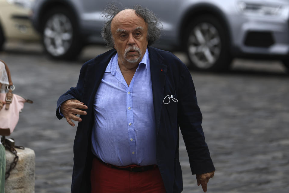 Jean-Michel Ribes, a French playwright, screenwriter and theatre director, arrives at Jean-Jacques Sempe's funeral ceremony at the Saint-Germain-des-Pres church in Paris, Friday, Aug.19, 2022. Cartoonist Jean-Jacques Sempe, whose simple line drawings captured French life and won international acclaim on the covers of New Yorker magazine, has died on Aug.11, 2022. He was 89. (AP Photo/Aurelien Morissard)