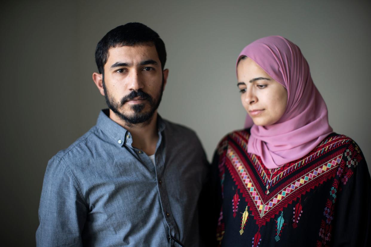 Mahmoud Algharabli, left, and Afnan Asleem Algharabli, who are expecting a second child in December, both have parents and siblings as well as extended family in Gaza. Photographed in at their home in Dublin.