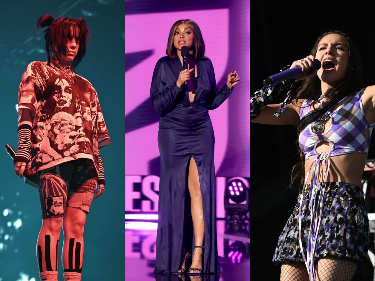 Left to right: Billie Eilish, Taraji P. Henson and Olivia Rodrigo (Getty)