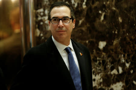 Steven Mnuchin, the Trump campaign's finance director, arrives at U.S. President-elect Donald Trump's Trump Tower in New York, U.S., November 29, 2016. REUTERS/Mike Segar/File Photo