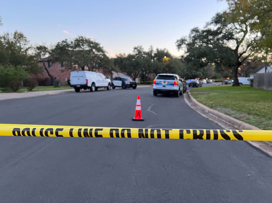 Austin Police investigating the scene on Dec. 6, 2023, the day after a shooting on Austral Loop in southwest Austin. (KXAN Photo Todd Bailey)