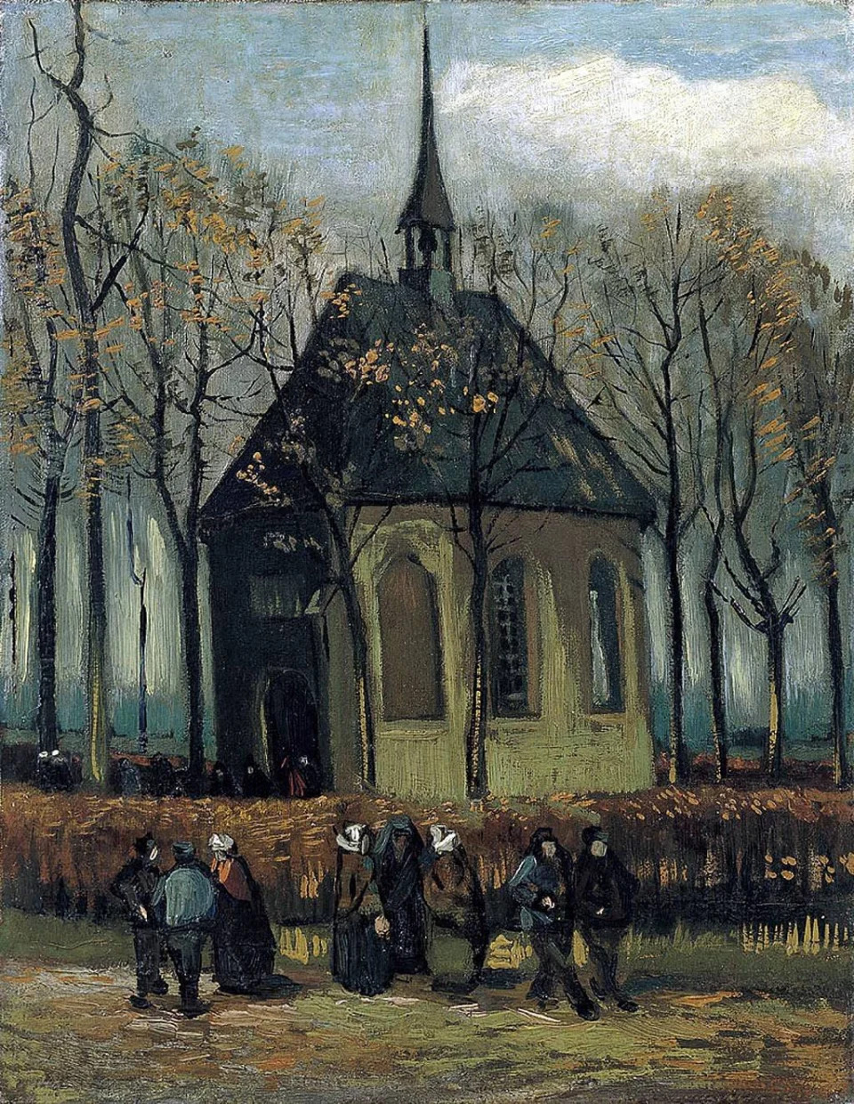 "Congregación saliendo de la Iglesia Reformada en Nuenen", Vincent van Gogh 1884-1885