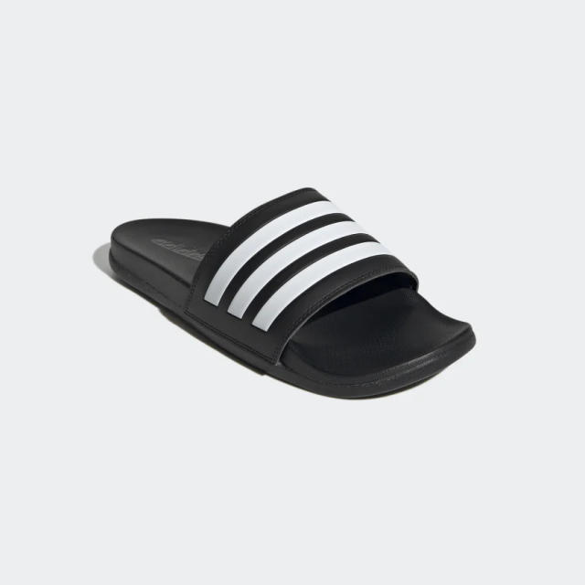 Black and white Adidas sandals.