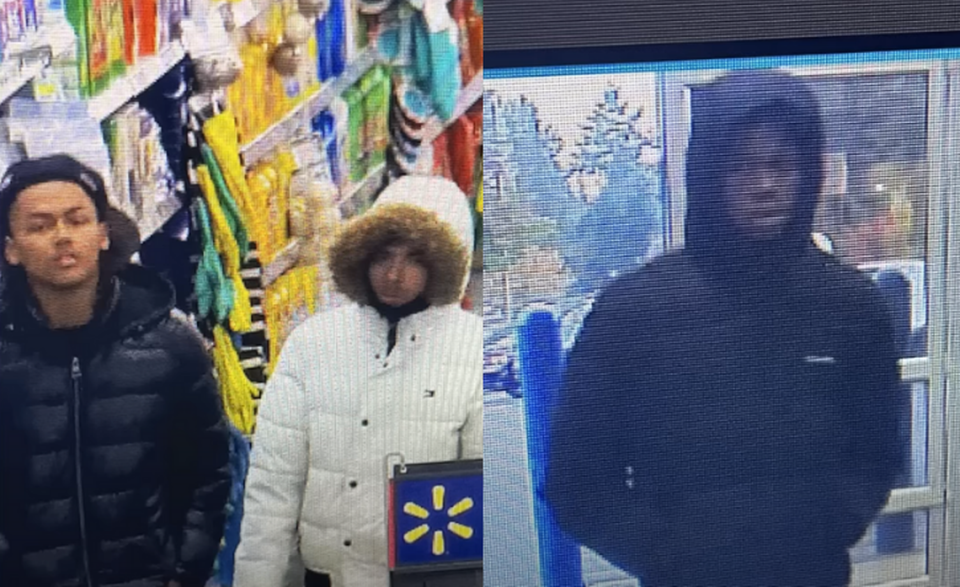 A composite of two images shared by Lakewood Police Department shows three people who police suspect were involved in a series of robberies and assaults this week in Lakewood, Tacoma and University Place.
