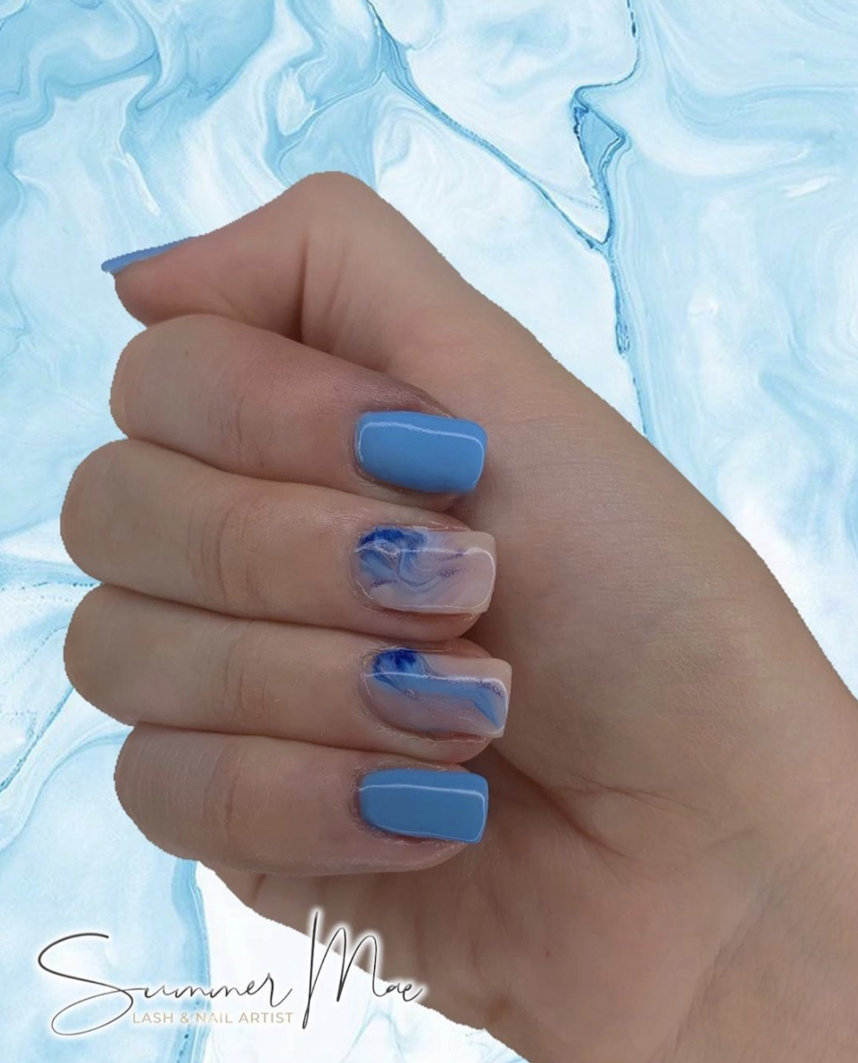 <p>If you're spending America's birthday by the seashore, try a blue marbled look that mimics your waterside view. </p><p><a class="link " href="https://www.amazon.com/essie-polish-bikini-teeny-shimmer/dp/B00B9FSWNC?tag=syn-yahoo-20&ascsubtag=%5Bartid%7C10072.g.27727694%5Bsrc%7Cyahoo-us" rel="nofollow noopener" target="_blank" data-ylk="slk:SHOP POLISH;elm:context_link;itc:0;sec:content-canvas">SHOP POLISH</a></p>