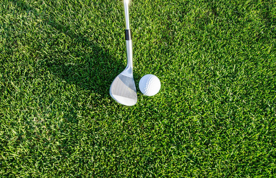 White golf ball on the grass