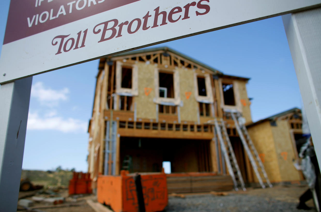 A single family home is shown under construction by Toll Brothers Inc, the largest U.S. luxury homebuilder, in Carlsbad, California, United States May 23, 2016.      REUTERS/Mike Blake/File Photo         GLOBAL BUSINESS WEEK AHEAD - SEARCH 
