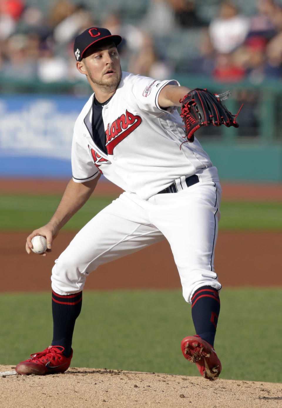 Cleveland Indians starting pitcher Trevor Bauer delivers in the first inning of the team's baseball game against the Minnesota Twins, Thursday, June 6, 2019, in Cleveland. (AP Photo/Tony Dejak)