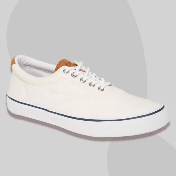 <p>Courtesy of Nordstrom</p><p>The Vans Era walked so the Sperry Striper II could run. One of the best white canvas sneakers for men right now, the Striper II is among the ultimate no-sock sneakers of the summer months. </p><p>Wildly preppy, this waxed canvas shoe offers a deconstructed feel with the malleable upper and thin rubber sole. It's the type of you you'll end up living in during summer adventures, whether those are down on the dock or bopping around the city. We like to imagine this as the type of shoe the <em>Outer Banks</em> kids would wear — if they wore shoes.</p><p>[$70; <a href="https://click.linksynergy.com/deeplink?id=b8woVWHCa*0&mid=1237&u1=mj-bestwhitesneakers-amastracci-080723-update&murl=https%3A%2F%2Fwww.nordstrom.com%2Fs%2Fsperry-striper-ii-cvo-core-sneaker-men%2F5446635%3F" rel="nofollow noopener" target="_blank" data-ylk="slk:nordstrom.com;elm:context_link;itc:0" class="link ">nordstrom.com</a>]</p>