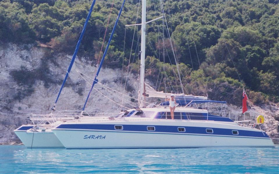 Jani aboard Sarava in Antipaxos, Greece, in 2000 - Jani Tully Chapman