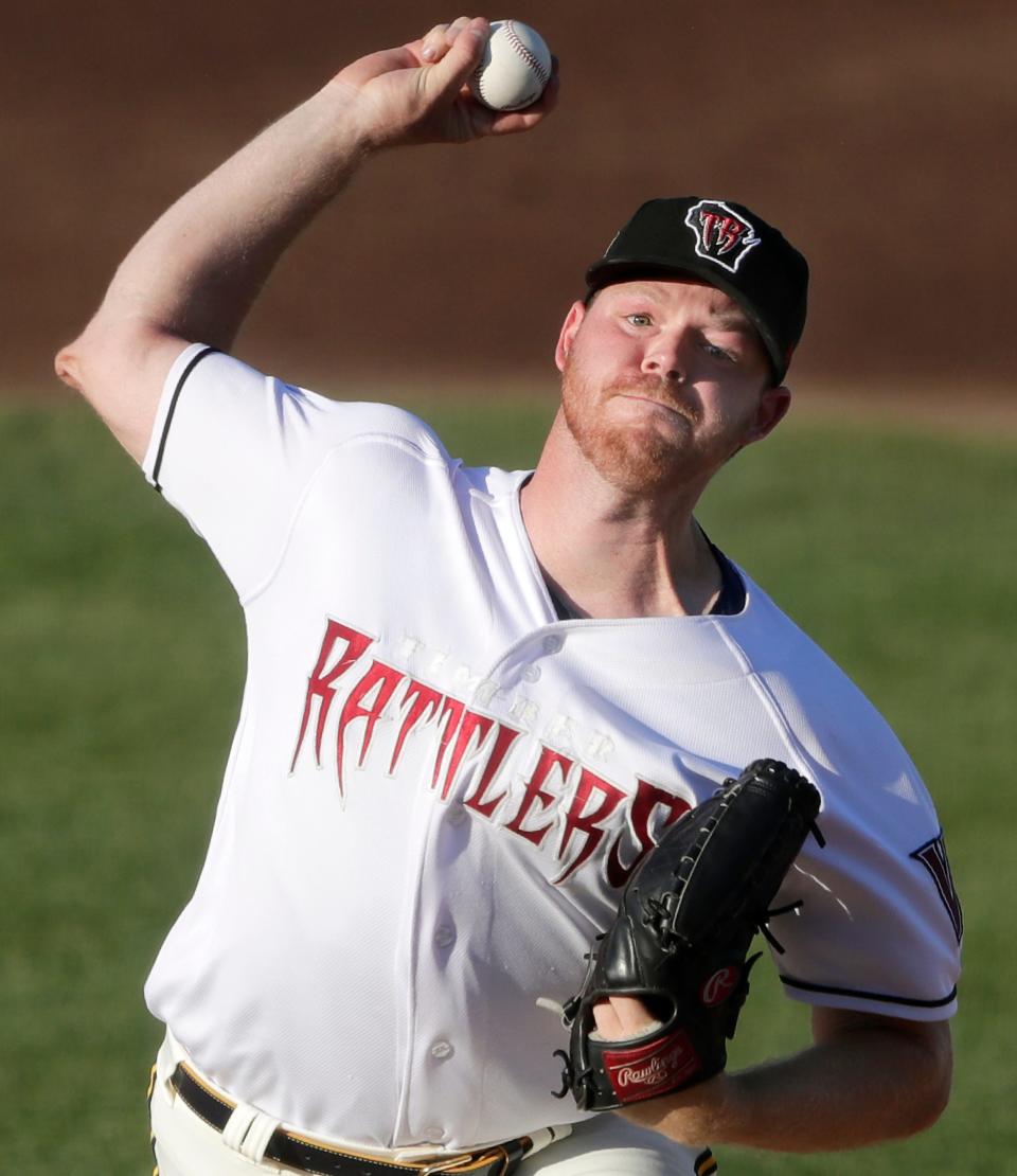 Milwaukee Brewers pitcher Brandon Woodruff delivers a pitch during a rehab start with the Wisconsin Timber Rattlers on Thursday at Neuroscience Group Field at Fox Cities Stadium in Grand Chute.