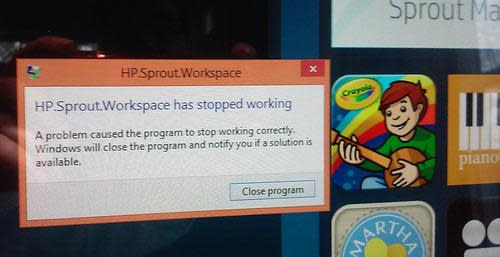 Error message on HP Sprout