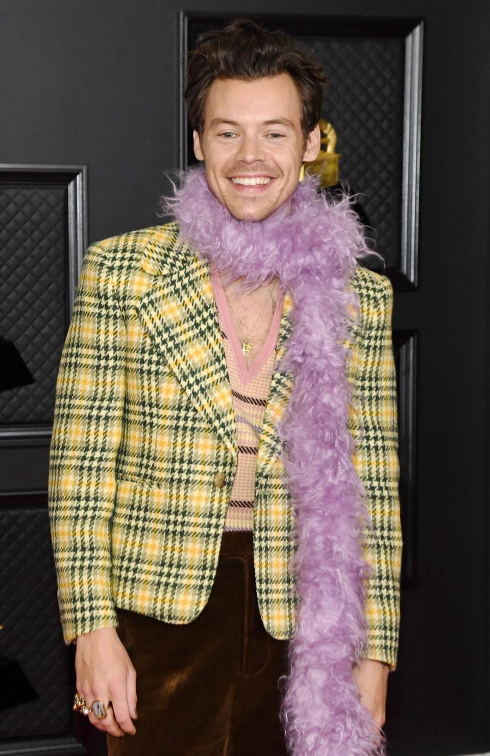 LOS ANGELES, CALIFORNIA - MARCH 14: Harry Styles attends the 63rd Annual GRAMMY Awards at Los Angeles Convention Center on March 14, 2021 in Los Angeles, California. (Photo by Kevin Mazur/Getty Images for The Recording Academy )