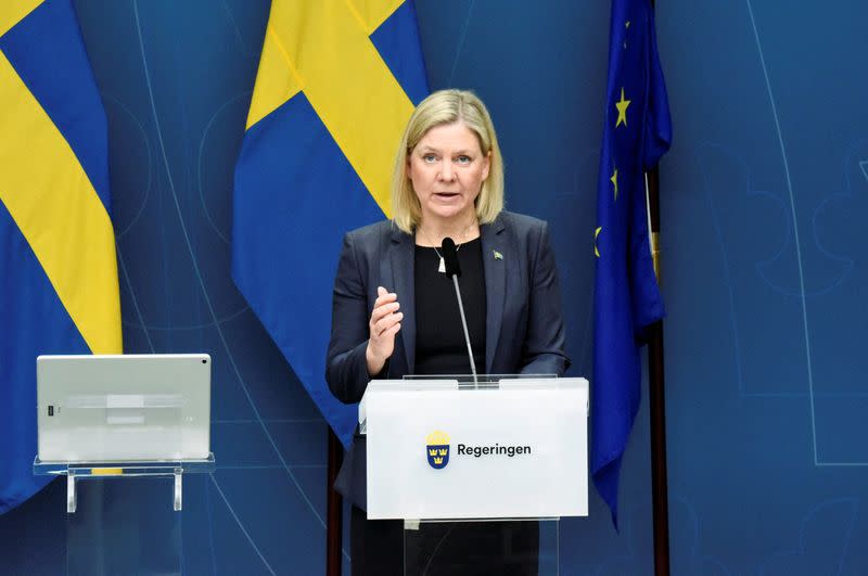 Sweden's Prime Minister Magdalena Andersson presents new COVID-19 restrictions in Stockholm