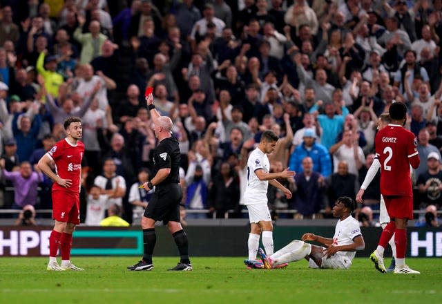 Liverpool were reduced to nine men after Diogo Jota's red card