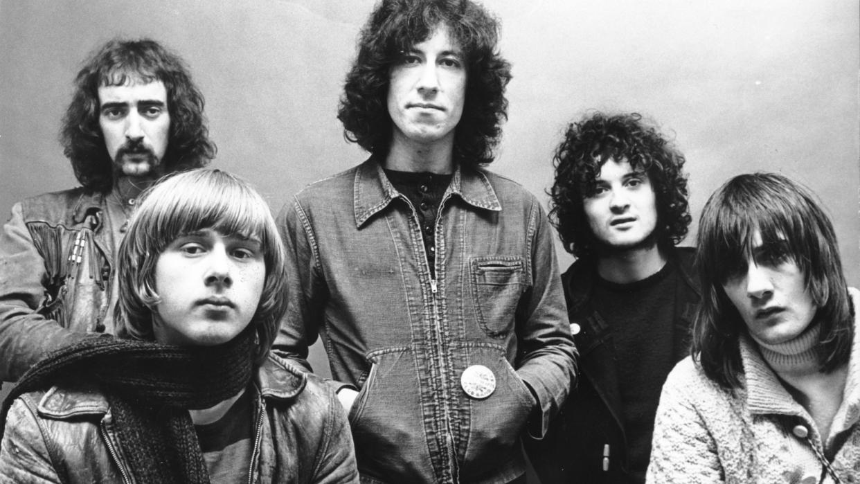  Fleetwood Mac in 1969. (left to right) Bassist John McVie, guitarist/singer Danny Kirwan, guitarist/singer Peter Green, pianist Jeremy Spencer, and drummer Mick Fleetwood. 