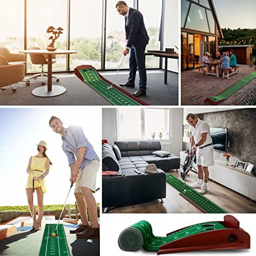 2) Putting Green, Putting Matt for Indoors, Putting Mat with Auto Ball Return System and 2 Holes, Golf Training and Practicing Equipment at Home or in The Office, Golf Gifts Accessories for Men