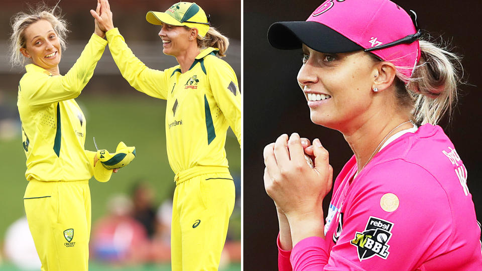 Ash Gardner, pictured here on the cricket field for Australia and the Sydney Sixers.