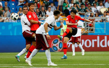 Soccer Football - World Cup - Group F - South Korea vs Mexico - Rostov Arena, Rostov-on-Don, Russia - June 23, 2018 South Korea's Son Heung-min scores their first goal REUTERS/Jason Cairnduff