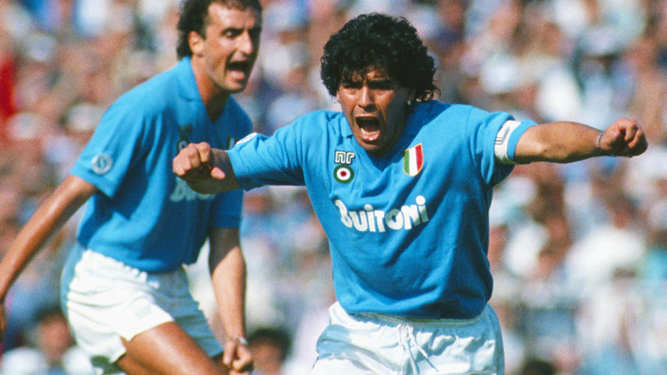 Diego Maradona, pictured here during an Italian League match between Napoli and AC Milan.