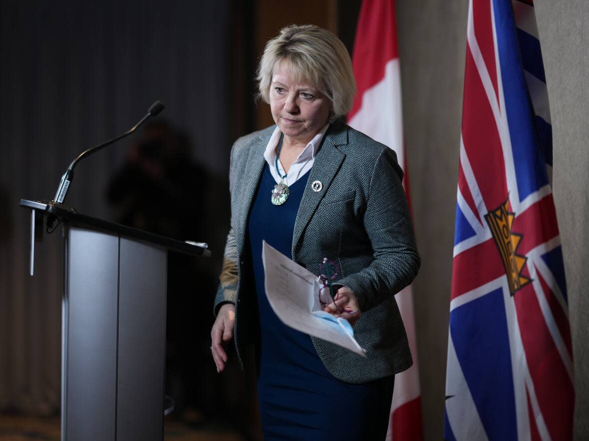 B.C. Provincial Health Officer Dr. Bonnie Henry steps away from the podium after speaking during a news conference in Vancouver on Monday, January 30, 2023.  (Darryl Dyck/The Canadian Press - image credit)