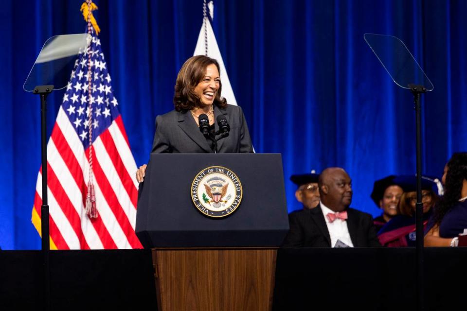 Vice President Kamala Harris speaks at South Carolina State University on Tuesday, September 20, 2022.