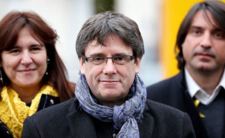 FILE PHOTO - Former Catalan leader Carles Puigdemont attends a meeting with his party 'Junts per Catalunya' parliament group in Brussels, Belgium January 12, 2018. REUTERS/Francois Lenoir